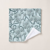 Mint Blue Succulents auf Pine Green Trellis wieder Badhandtuch Set (Waschlappen)