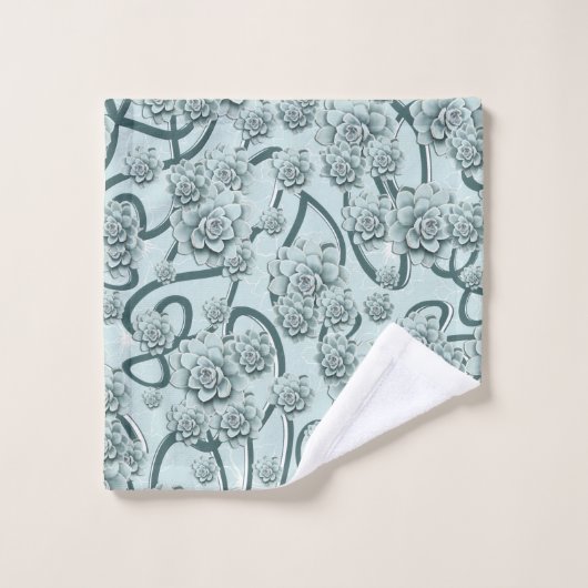 Mint Blue Succulents auf Pine Green Trellis wieder Badhandtuch Set (Waschlappen)