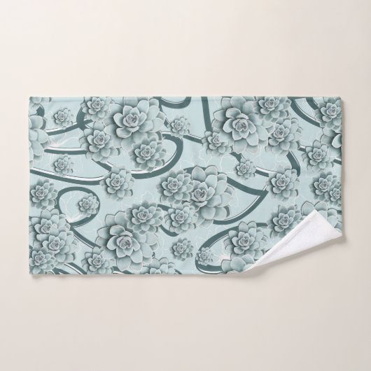 Mint Blue Succulents auf Pine Green Trellis wieder Badhandtuch Set (Handtuch)