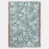 Mint Blue Succulents auf Pine Green Trellis wieder Decke (Vorderseite Vertikal)