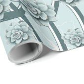 Mint Blue Succulents auf Pine Green Trellis wieder Geschenkpapier (Rolleneckpunkt)