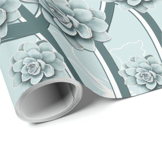 Mint Blue Succulents auf Pine Green Trellis wieder Geschenkpapier (Rolleneckpunkt)
