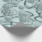 Mint Blue Succulents auf Pine Green Trellis wieder Geschenkpapier (Ecke)
