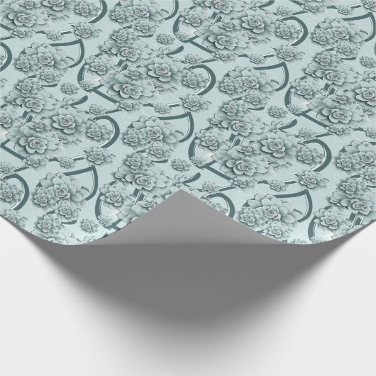 Mint Blue Succulents auf Pine Green Trellis wieder Geschenkpapier (Ecke)
