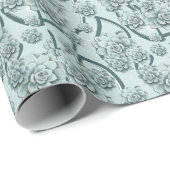 Mint Blue Succulents auf Pine Green Trellis wieder Geschenkpapier (Rolleneckpunkt)
