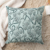 Mint Blue Succulents auf Pine Green Trellis wieder Kissen (Decke)