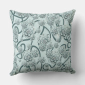 Mint Blue Succulents auf Pine Green Trellis wieder Kissen (Rückseite)