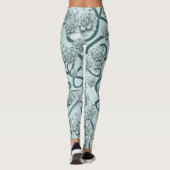 Mint Blue Succulents auf Pine Green Trellis wieder Leggings (Rückseite)