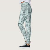Mint Blue Succulents auf Pine Green Trellis wieder Leggings (Links)