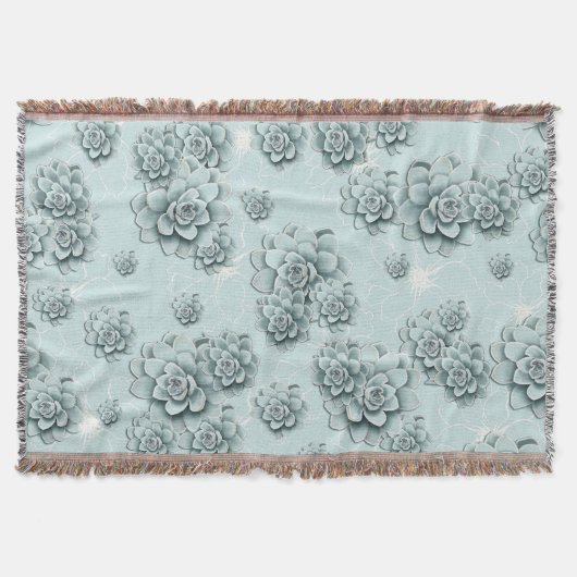 Mint Blue Succulents auf schlichtem Muster Wiederh Decke (Vorderseite)