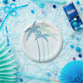 Mint Blue Tropical Palm Trees Ombre Pappteller (Party)