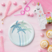 Mint Blue Tropical Palm Trees Ombre Pappteller (Party)