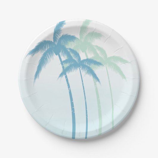 Mint Blue Tropical Palm Trees Ombre Pappteller (Vorderseite)
