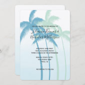 Mint Blue Tropical Palm Trees Ombre Wedding Einladung (Vorne/Hinten)