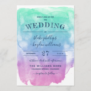Mint Blue Violet Watercolor Wash Wedding Einladung