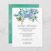 Mint & Blue Watercolor Boho Wedding Guest Details Begleitkarte (Vorne/Hinten)