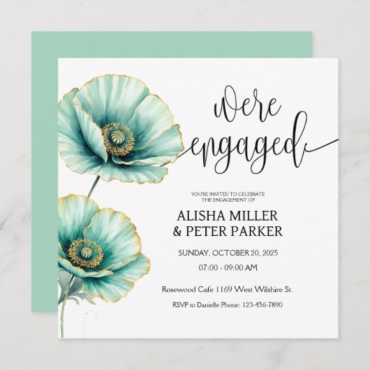 Mint Blue Watercolor Engagement Party Einladung (Vorne/Hinten)