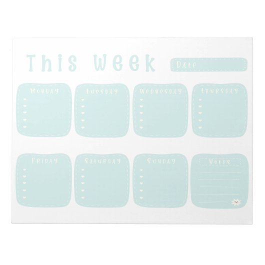Mint Blue Weekly Planer Kalender Notizblock (Vorderseite)