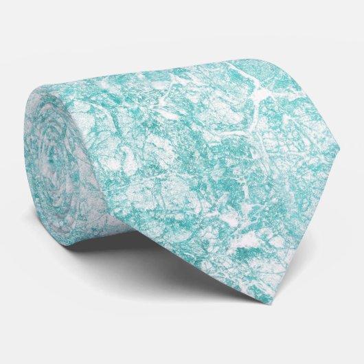 Mint Blue & White Marmor Texture Neck Tie Krawatte (Gerollt)