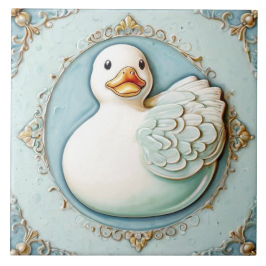 Mint Blue White Niedlich Rubber Ducky Duck Badezim Fliese (Vorderseite)