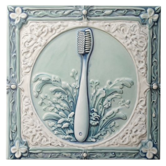Mint Blue White Toothbrush Funny Dentist Bad Fliese (Vorderseite)
