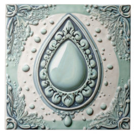 Mint Blue & White Water Drop Teardrop Badezimmer Fliese