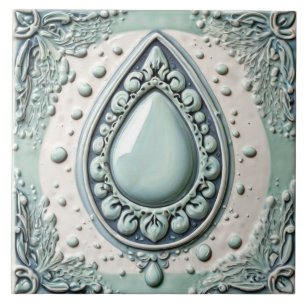 Mint Blue & White Water Drop Teardrop Badezimmer Fliese