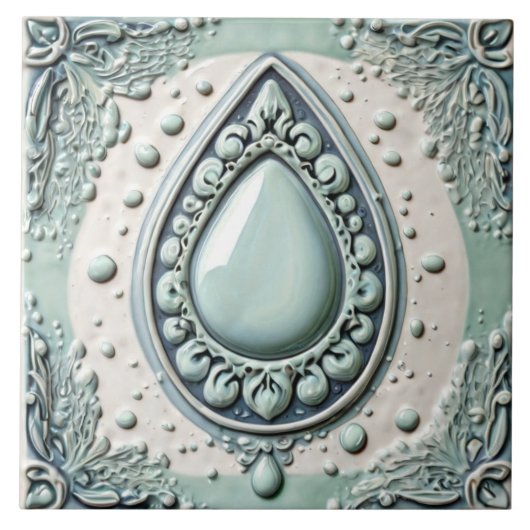 Mint Blue & White Water Drop Teardrop Badezimmer Fliese (Vorderseite)