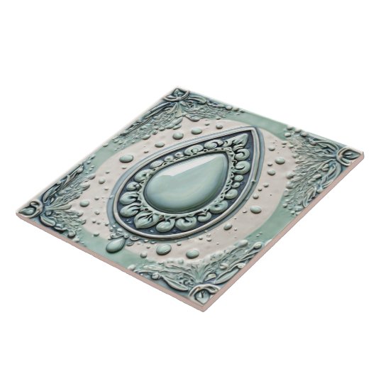 Mint Blue & White Water Drop Teardrop Badezimmer Fliese (Seite)