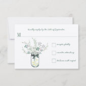 Mint Blush Mint Mason Jar Wildblume Hochzeit RSVP Karte (Vorderseite)