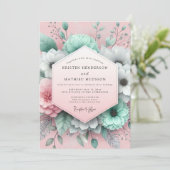 Mint Blush Painterly Flora Wedding Einladung (Stehend Vorderseite)