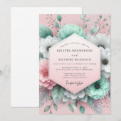 Mint Blush Painterly Flora Wedding Einladung (Vorne/Hinten)
