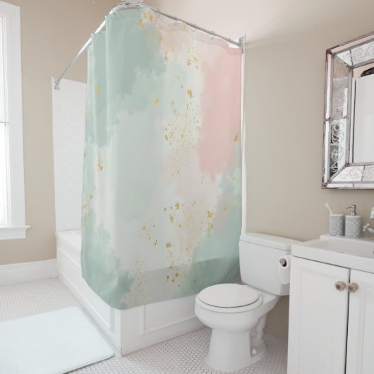 Mint-Blush-Pink-Abstract-Popular-Kollektion Duschvorhang (Beispiel)