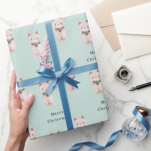 Mint Blush Pink Katze Weihnachten Geschenkpapier (Schenken)