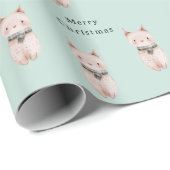 Mint Blush Pink Katze Weihnachten Geschenkpapier (Rolleneckpunkt)