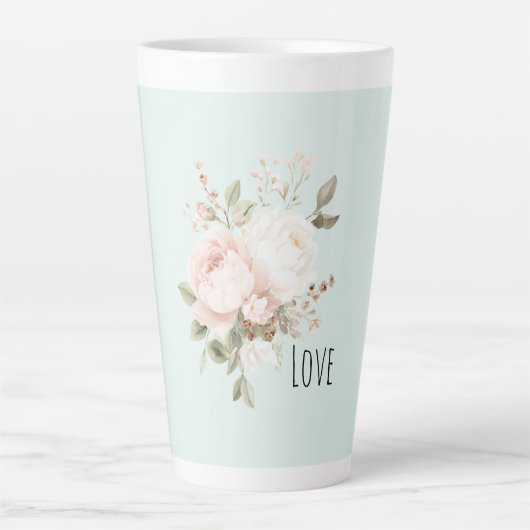 Mint Blush Pink White Rose Flowers Milchtasse (Vorderseite)