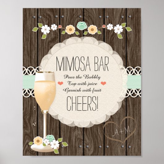 Mint Boho Rustic Wedding Brautparty Mimosa Bar Poster (Vorne)