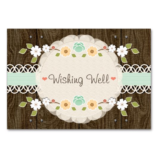Mint Boho Rustikaler Polterabend WISHING WELL CARD Tischnummer (Rückseite)