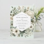Mint Botanical Elegance Wedding Einladung (Stehend Vorderseite)