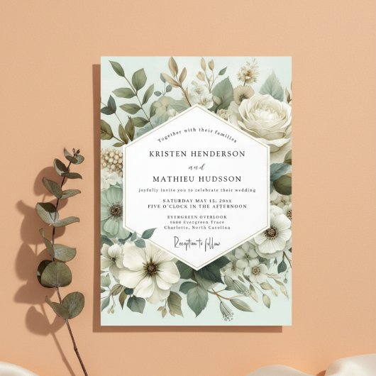 Mint Botanical Elegance Wedding Einladung
