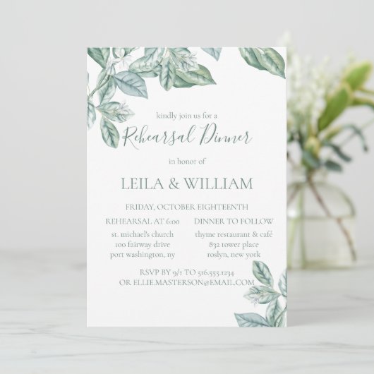 Mint Botanical Elegante Probe Abendessen Einladung (Stehend Vorderseite)