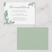 Mint Botanical Wedding Hotel Unterkunftskarten Begleitkarte (Vorne/Hinten)