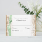 Mint Bow Lace und Burlap Reply RSVP Karte (Stehend Vorderseite)