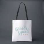 Mint Bride's Squad Personalisiert Brautparty Tasch Tasche<br><div class="desc">Benutzerdefinierte Brautparty-Totbeutel mit "Bride's Squad" Grafik in einem stilvollen Pinselskript. Personalisieren Sie es mit Ihrem Hochzeitstermin,  Hochzeitshashtag,  Namen oder anderen benutzerdefinierten Text. Niedlicher Polka Dot auf der Rückseite. Perfektes Geschenk für Braut,  Brautmädchen und Hochzeitsfeier!</div>