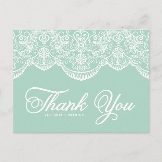 Mint Brocade Lace Wedding Danke Postcard Postkarte (Vorderseite)
