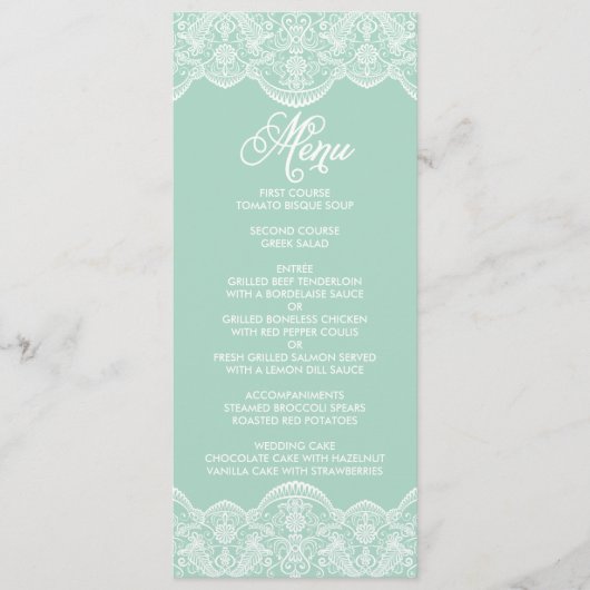 Mint Brocade Lace Wedding Menu Card Menükarte (Vorderseite)