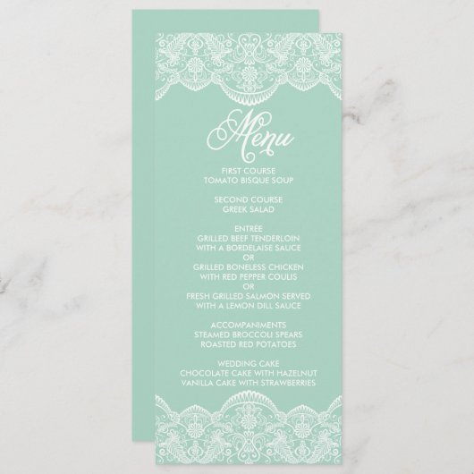 Mint Brocade Lace Wedding Menu Card Menükarte (Vorne/Hinten)