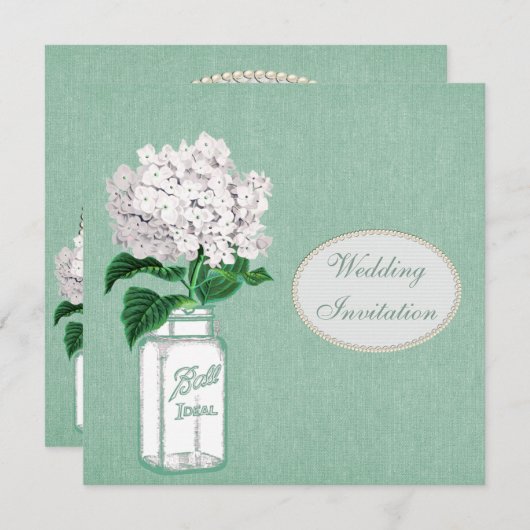 Mint Burlap, Mason Jar und Hydrangea Hochzeit Einladung (Vorne/Hinten)