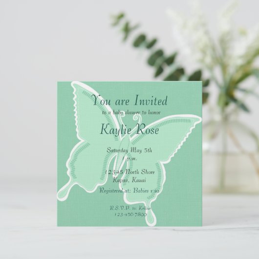Mint Butterfly Einladung (Stehend Vorderseite)