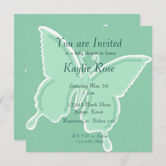 Mint Butterfly Einladung (Vorne/Hinten)